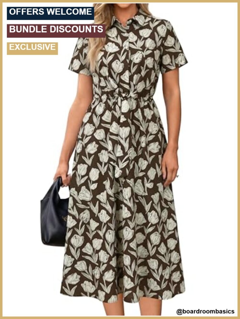 Tie Waist Midi Shirt Dress, Business Casual Work Dress, Short Sleeve Polo